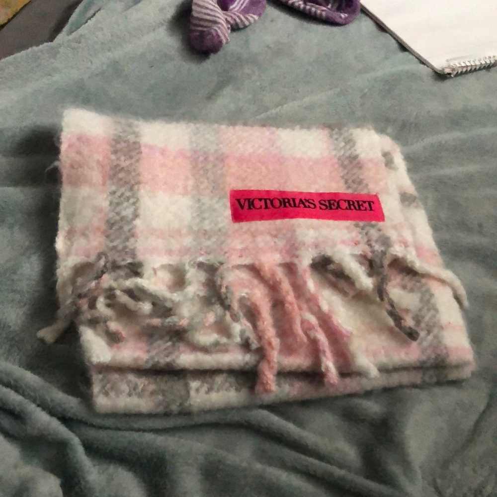 white,gray,and pink victoria’s secret scarf